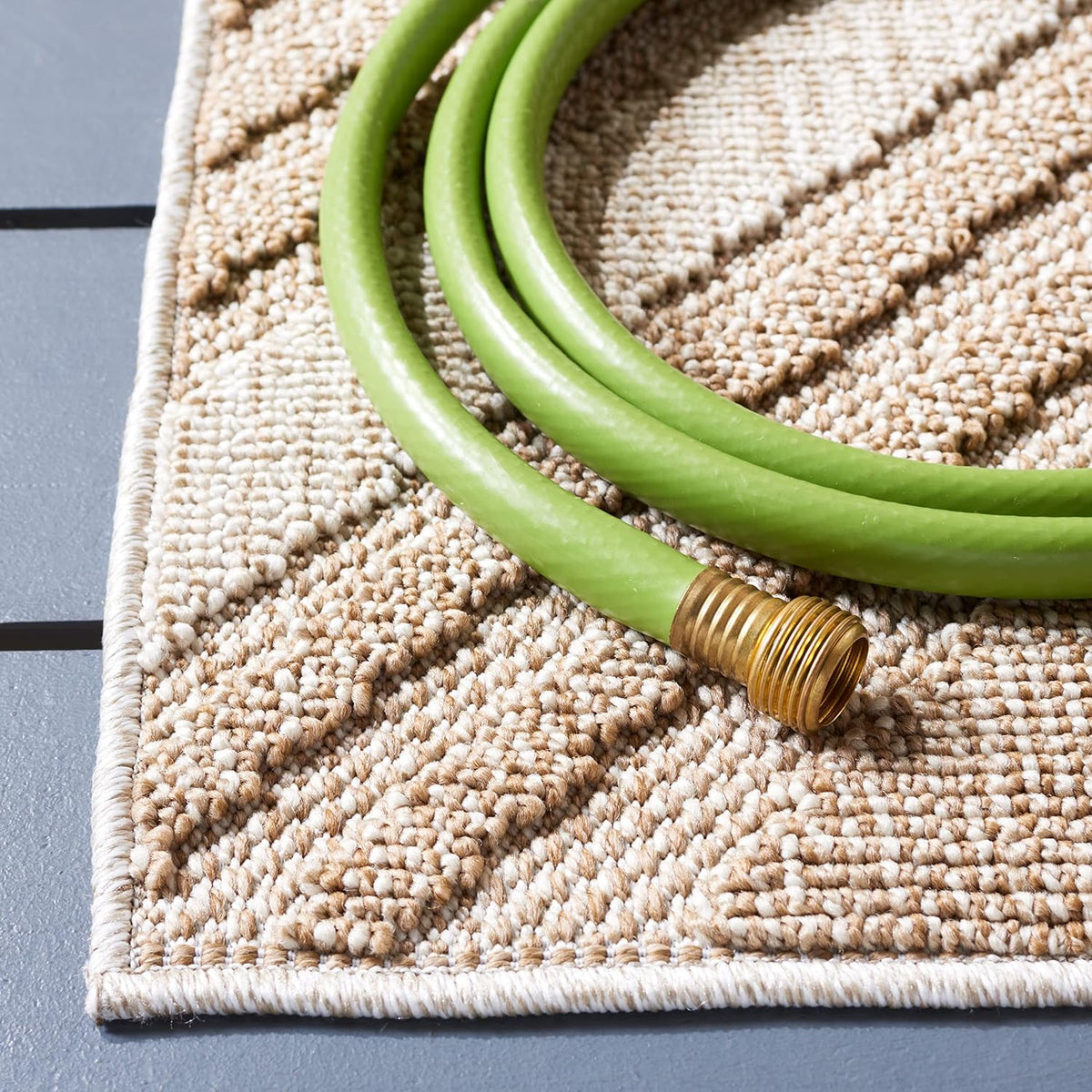 SAFAVIEH Washable Rug Outdoor Global Collection - 2'2" x 16' Runner, Beige & Light Beige, Non-Shedding & Easy to Clean, Ideal for Patio, Backyard, Mudroom (GLB220B)