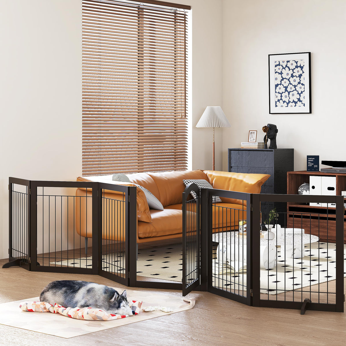 PAWLAND Dog Gate Indoor with Door, Freestanding, Foldable, 144" Wide, 30" H