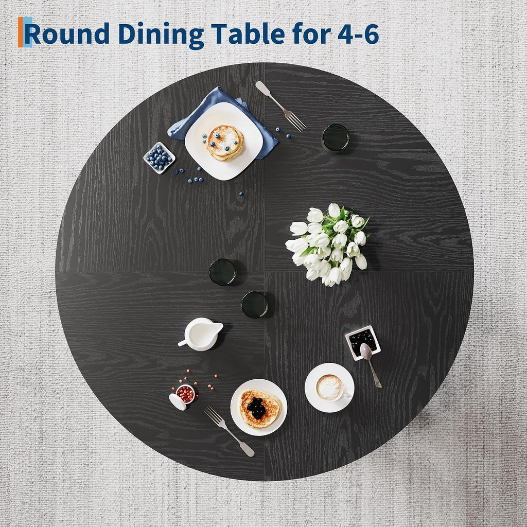 IDEALHOUSE 47" Round Dining Table for 4-6, Farmhouse Wood Kitchen Table