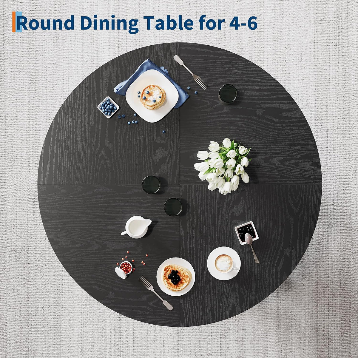 IDEALHOUSE 47" Round Dining Table for 4-6, Farmhouse Wood Kitchen Table