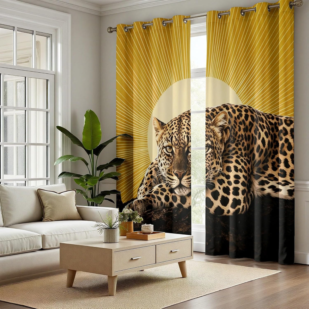 Sun Leopard Curtains 2 Panels, Sunburst Cheetah Blackout Curtains