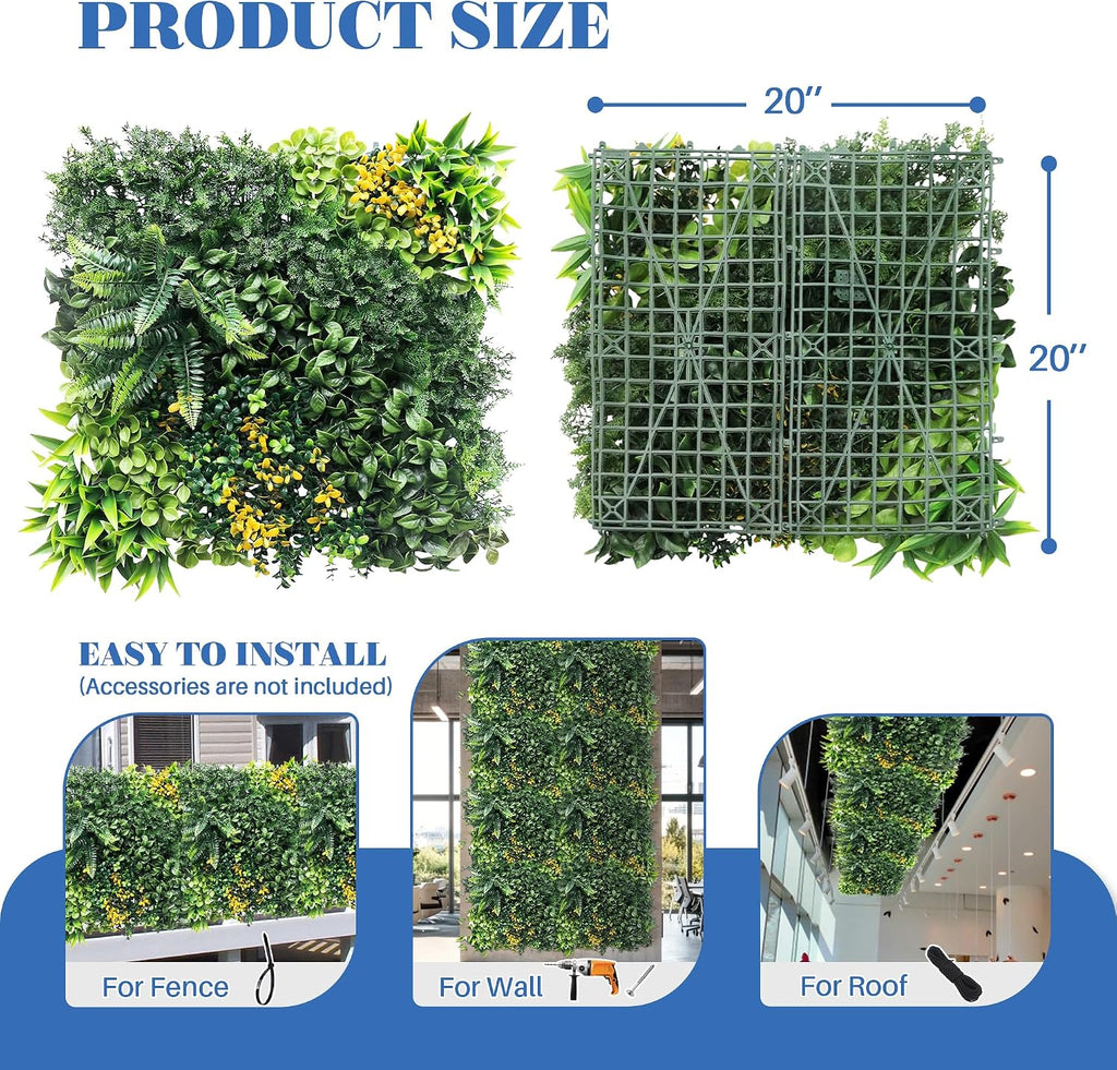ECOOPTS 20"x20" Faux Ivy Privacy Fence Screen Artificial Boxwood Panels Topiary Hedge Plants for Indoor Outdoor Decoration, #8 Mixed Leaves, 18 Packs