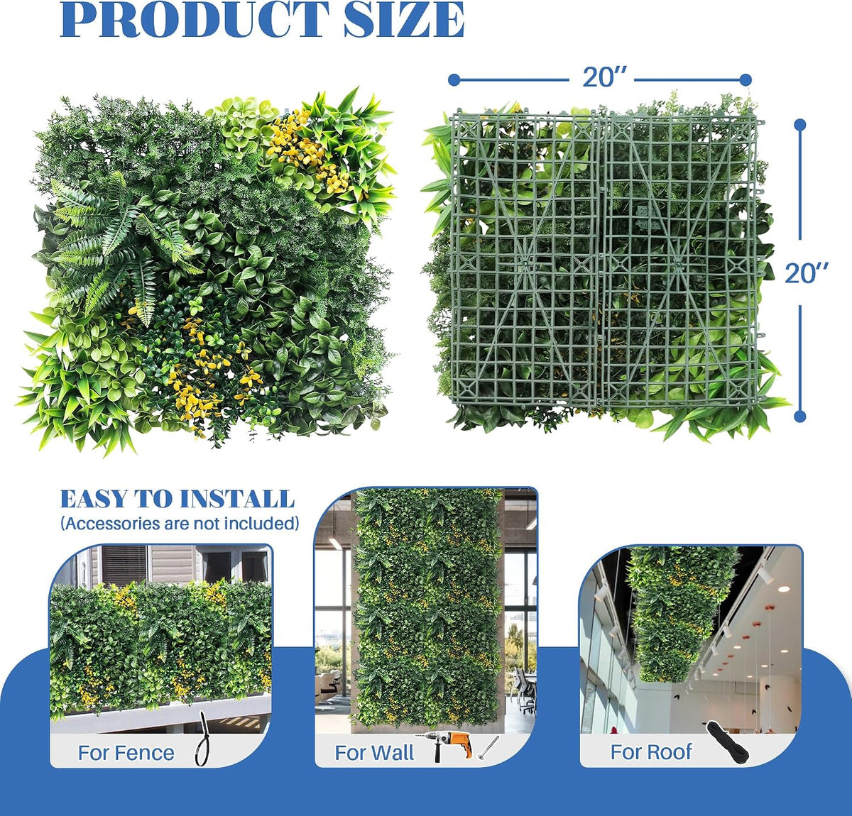 ECOOPTS 20"x20" Faux Ivy Privacy Fence Screen Artificial Boxwood Panels Topiary Hedge Plants for Indoor Outdoor Decoration, #8 Mixed Leaves, 18 Packs