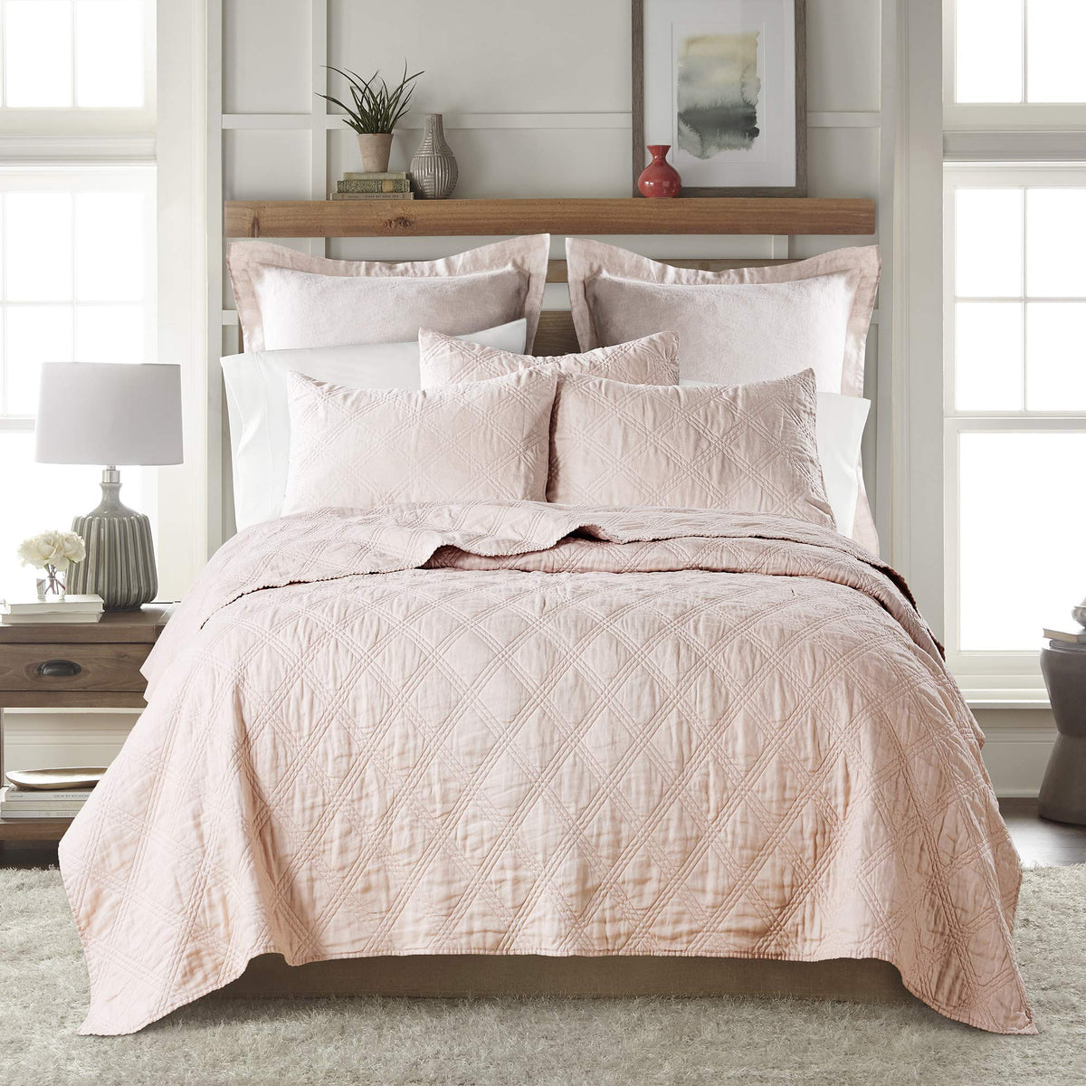 Levtex Home - 100% French Flax Linen Front/100% Cotton Back - Quilted Throw - French Flax Washed Linen - Charcoal - Throw Size (50 x 60in.)
