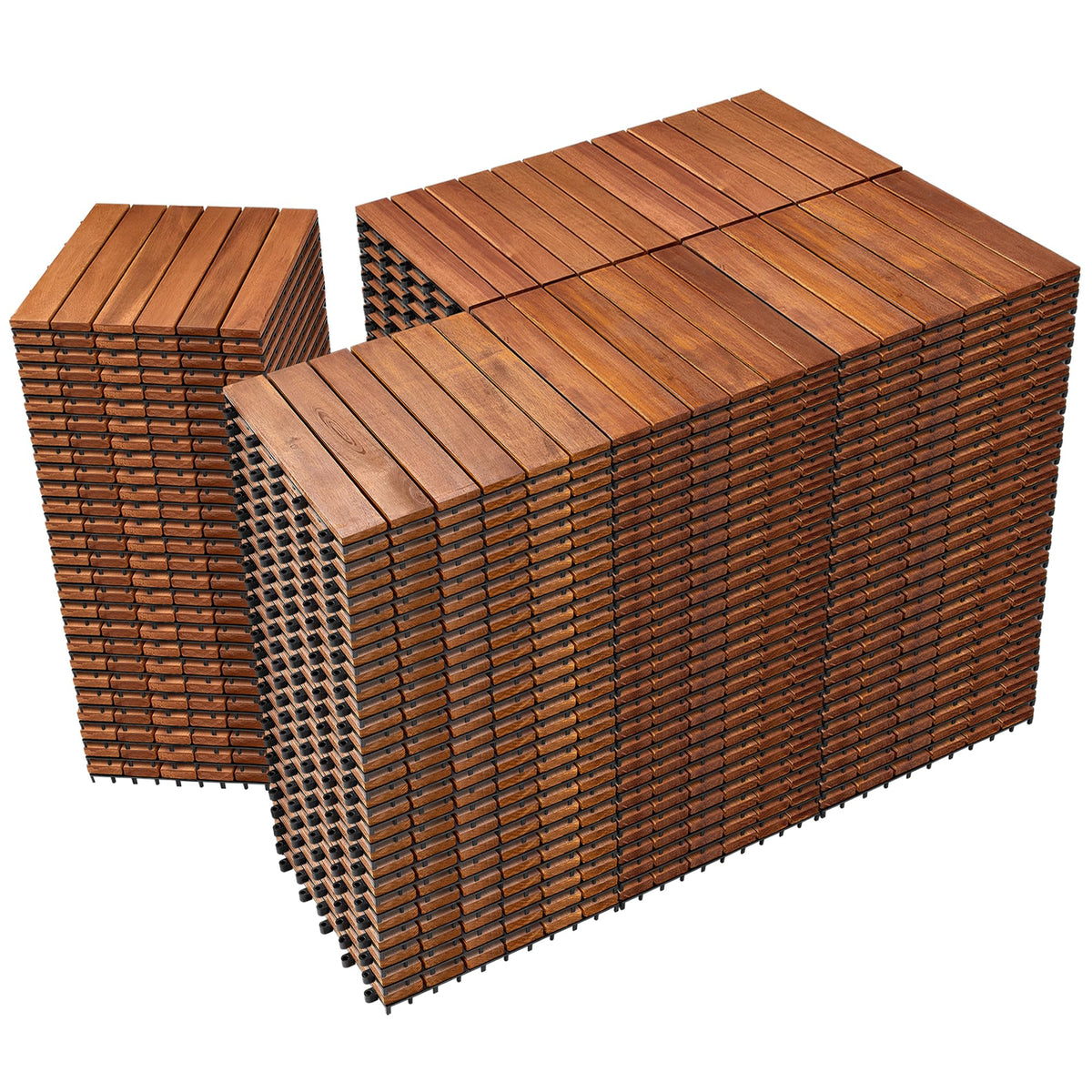 PrimeZone 54 PCS Solid Acacia Wood Interlocking Deck Tiles, Natural Wood