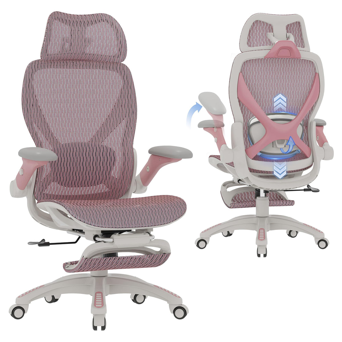 ELABEST X100 Ergonomic Mesh Office Chair with Footrest, Big and Tall Hone Desk Chair with 5D Flip-Up Arms, Adjustable 3D Lumbar Support,Gaming & Executive Computer Chairs