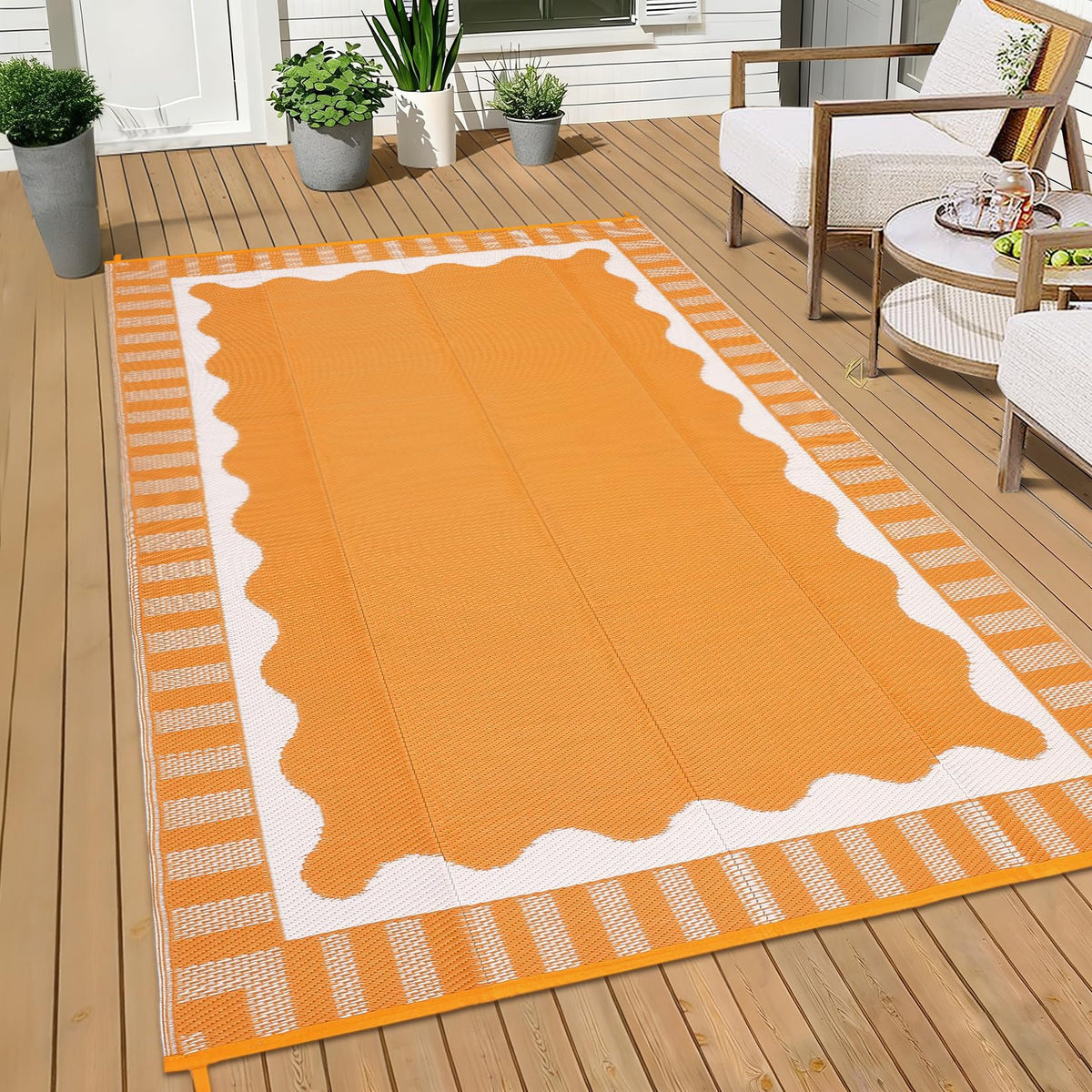 Garvee 5x8 Outdoor Rug Waterproof Modern Plastic Straw Rugs, Black Grey