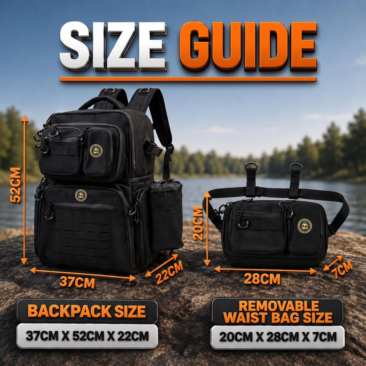 Hiking & Fishing Backpack with Cooler Compartment - Detachable Waist Bag - Water-Resistant Zipper - Fits 8 Tackle Boxes & Charging Port - Rod Holder & 40L Capacity - Gear Organizer Backpack Cooler