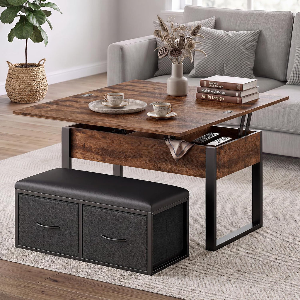 31.5'' Lift Top Coffee Table with Storage Bench, Rustic Brown