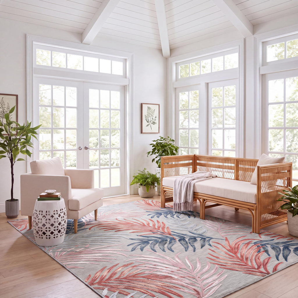 SAFAVIEH Washable Rug Outdoor Cabana Collection - 6'5" x 9'6", Blue & Rust, Non-Shedding & Easy to Clean, Ideal for Patio, Backyard, Mudroom (CBN458M)