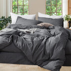 MooMee Duvet Cover Set 100% Washed Cotton Linen Like King