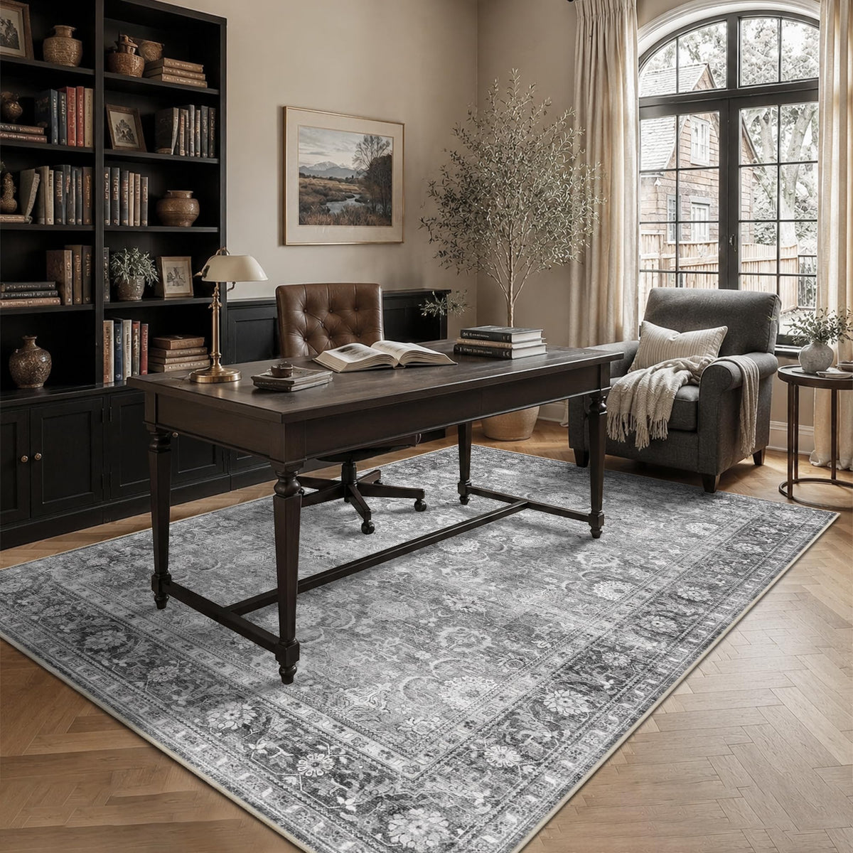 JOOJA 8x10 Dark Brown Vintage Soft Low Pile Non Slip Boho Washable Area Rug