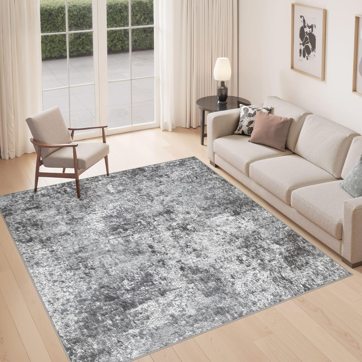 DMOYEST Area Rug Living Room Rugs 9x12 Washable Abstract Grey Carpet