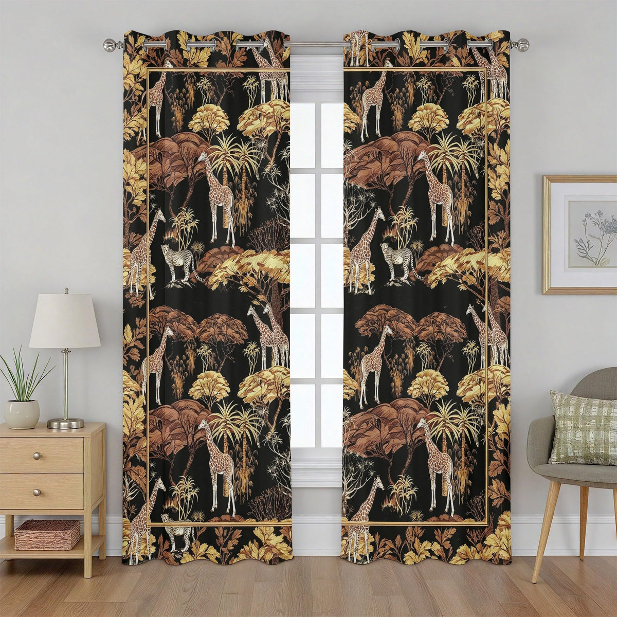 Sun Leopard Curtains 2 Panels, Sunburst Cheetah Blackout Curtains