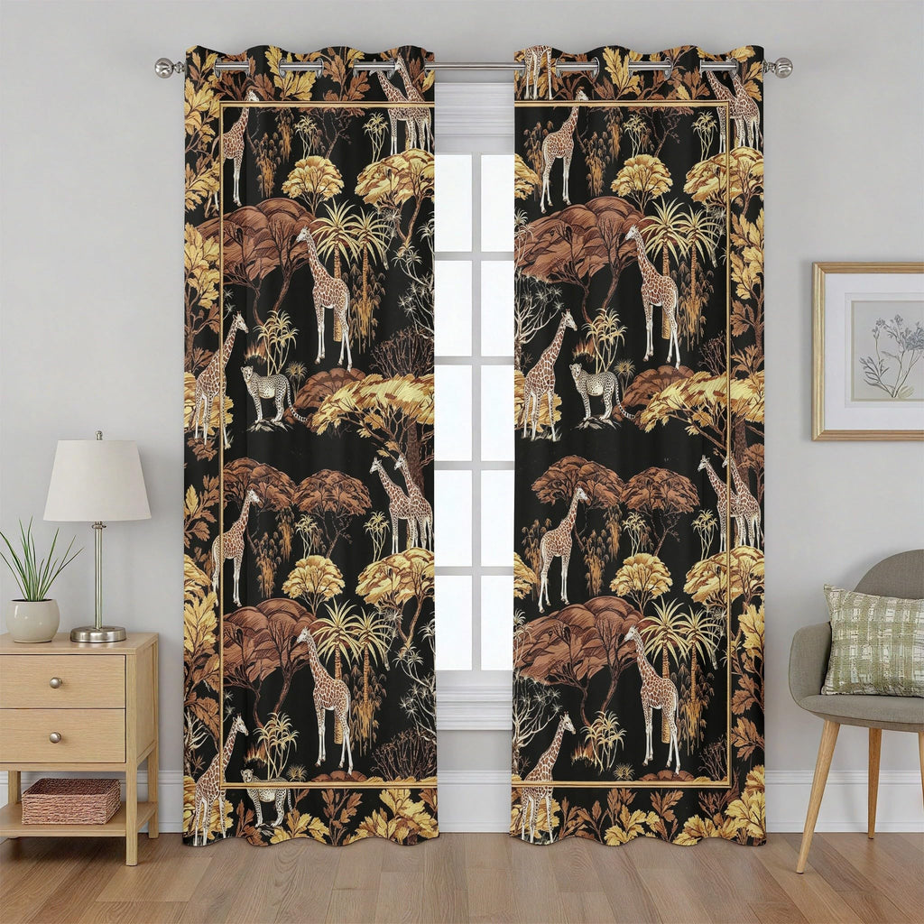 Forest Deer Curtains, Jungle Safari Animal Curtains 84 Inch Length