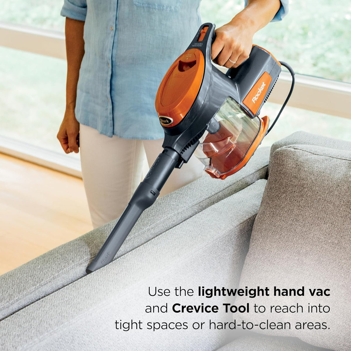 Shark HV302 Rocket Pet Corded Stick Vacuum, Lightweight with Swivel Steering for Carpets & Hard Floors, Converts to Hand Vacuum, Includes Crevice Tool, Pet Multi-Tool & Precision Duster, Orange