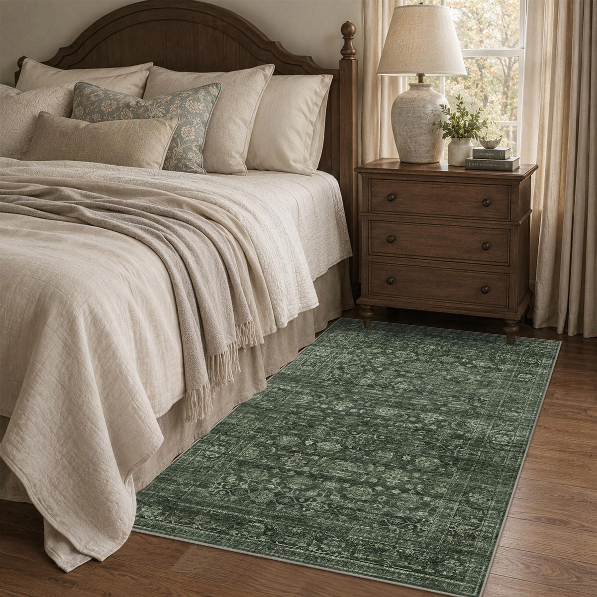 JOOJA 8x10 Dark Brown Vintage Soft Low Pile Non Slip Boho Washable Area Rug
