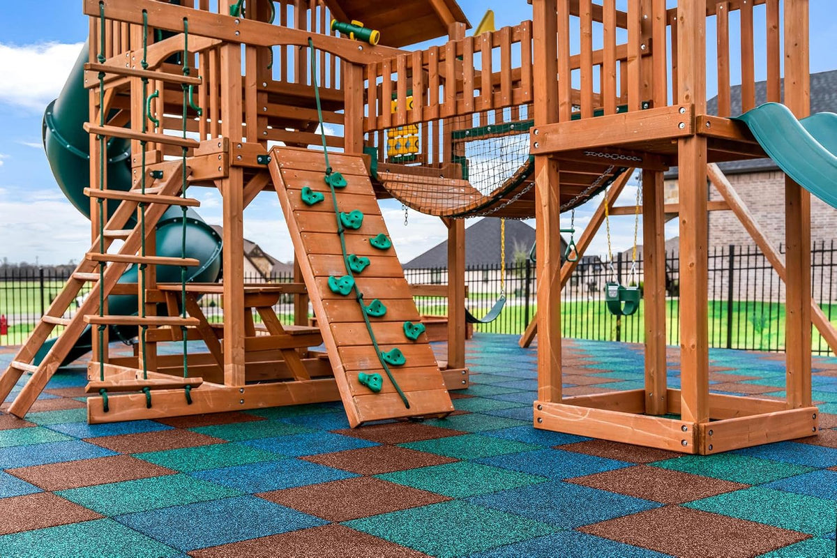 Playsafer Elevate Rubber Playground Tiles - 1" Thick High Density Interlocking Shock Absorbent Safety Tile for Playgrounds, and Exercise Equipment - 20" X 20" (10 Tiles - 27 Sq. Ft. - Green)