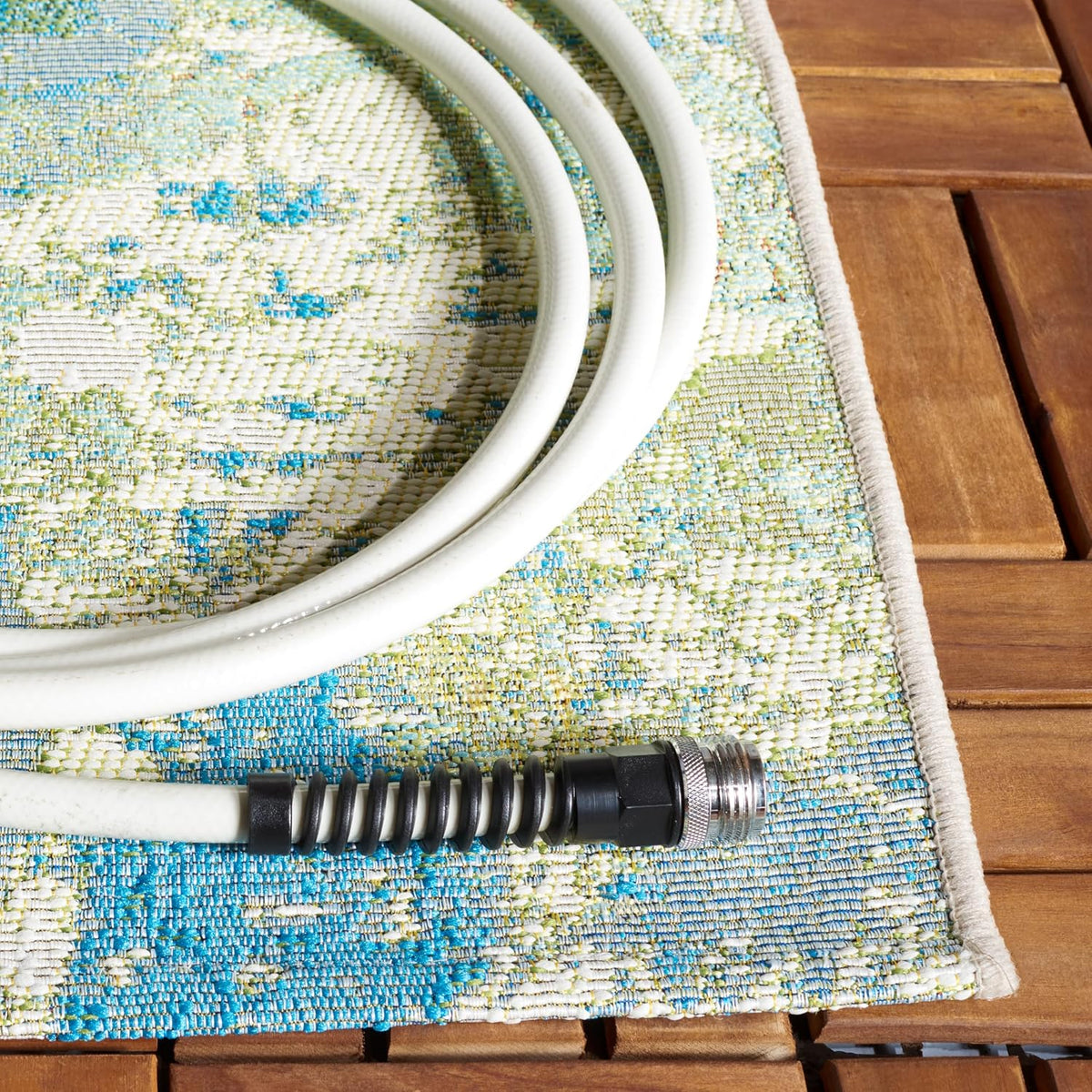 SAFAVIEH Washable Rug Outdoor Barbados Collection - 8' x 10'5", Blue & Ivory, Non-Shedding & Easy to Clean, Ideal for Patio, Backyard, Mudroom (BAR594M)