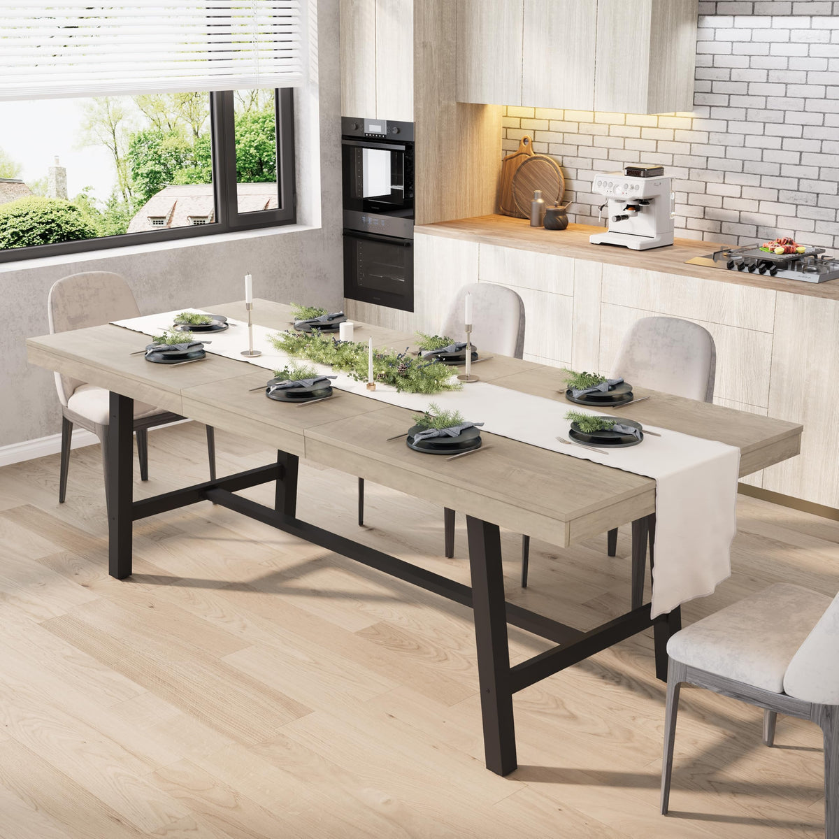 GarveeHome Industrial Dining Table for 6-8 People, 70.87" Long Large Kitchen Table with Sturdy Metal Frame, Rectangular Counter for Dinner, Kitchen, Dining Room (Grey, 71" Non-extendable)