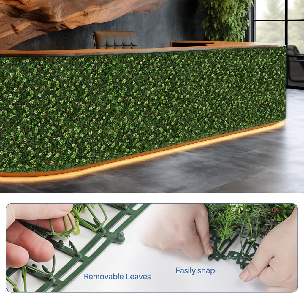 ECOOPTS 20"x20" Faux Ivy Privacy Fence Screen Artificial Boxwood Panels Topiary Hedge Plants for Indoor Outdoor Decoration, #16 Mixed Leaves, 15 Packs