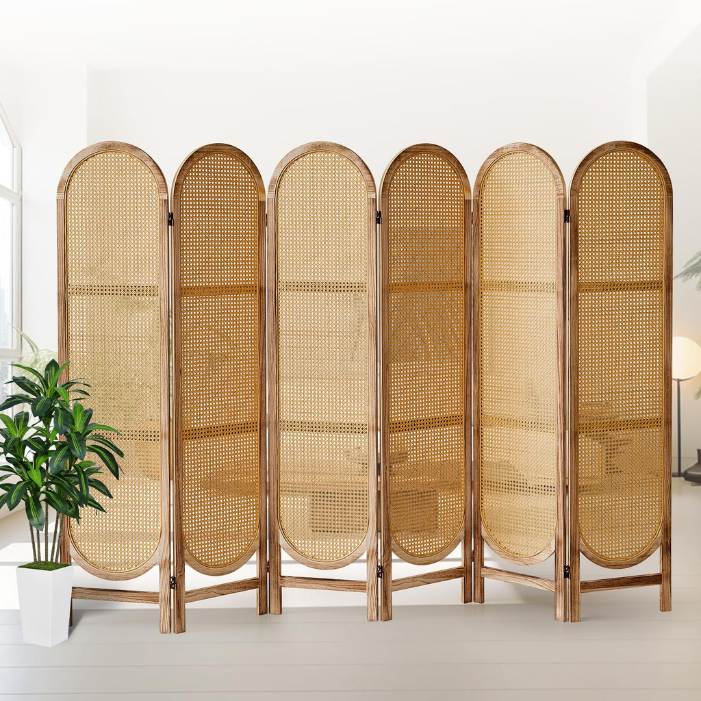 4 Panel Rattan Room Divider, Folding Room Divider Screen, Natural