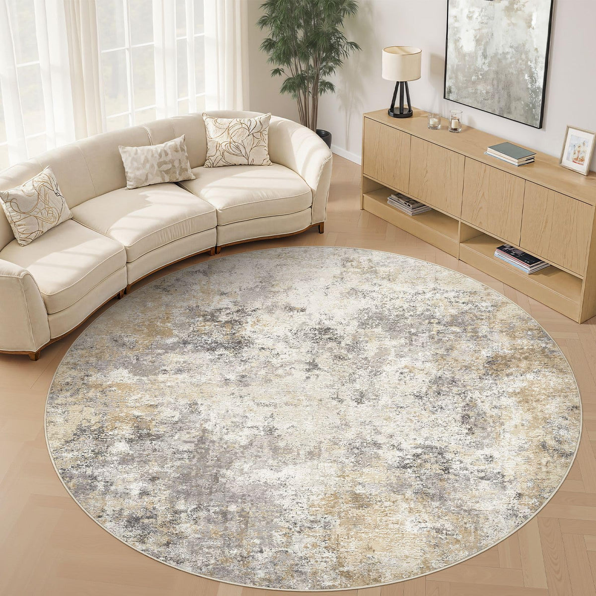 UERMEI 9x12 Area Rug Living Room Rugs - Washable Neutral Modern Abstract Soft Thin Large Rug Indoor Floor No Slip Rug Carpet for Bedroom Under Dining Table Home Office Decor - Brown Grey