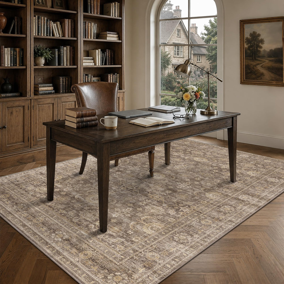 JOOJA 8x10 Dark Brown Vintage Soft Low Pile Non Slip Boho Washable Area Rug