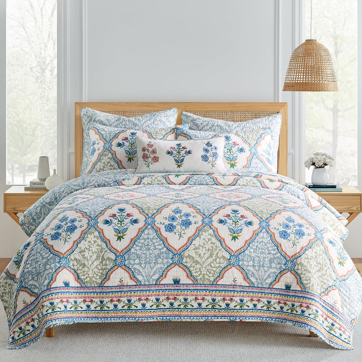 Levtex Home - Zoey Quilt - King - Floral - Blue Yellow Green Pink White - Quilt (106x92in.) - Reversible - Cotton