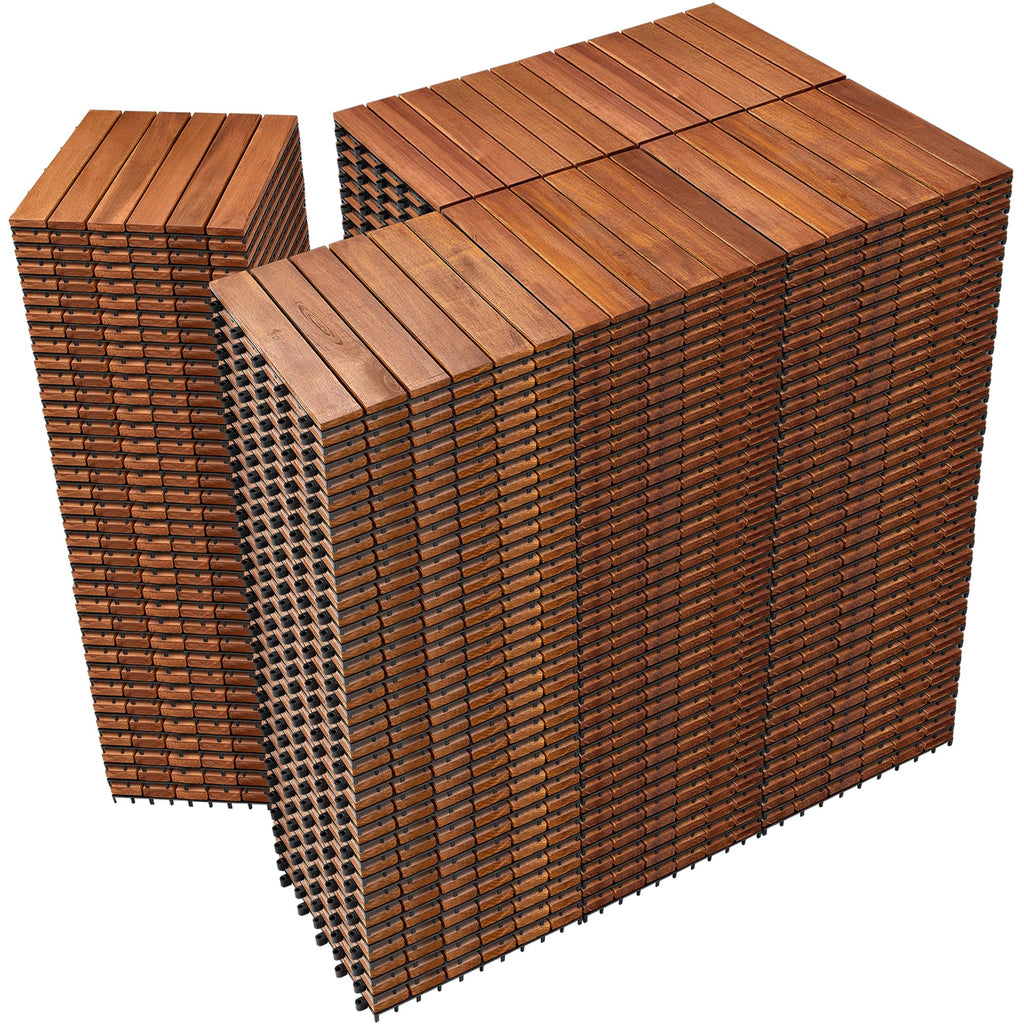 PrimeZone 54 PCS Solid Acacia Wood Interlocking Deck Tiles, Natural Wood
