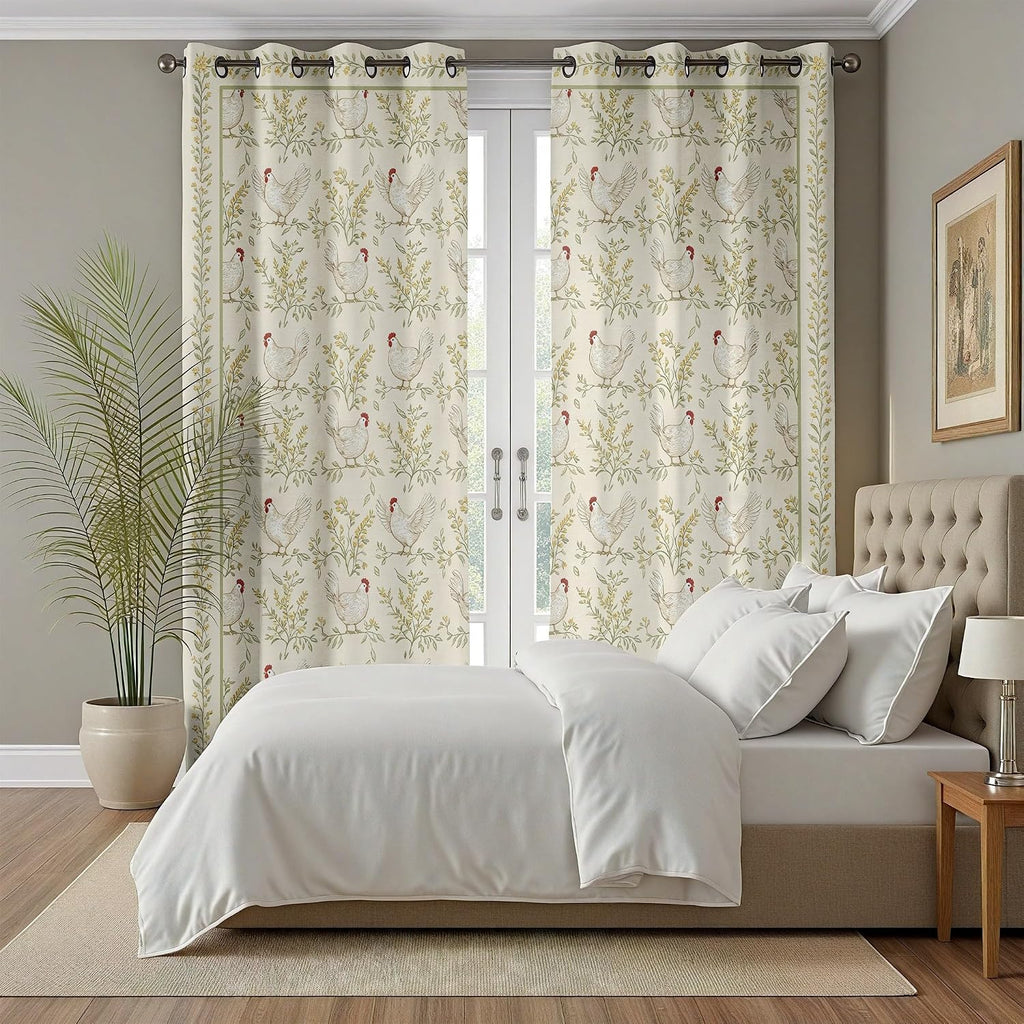 Chicken Curtains for Bedroom, Botanical Leave Chicken Curtains
