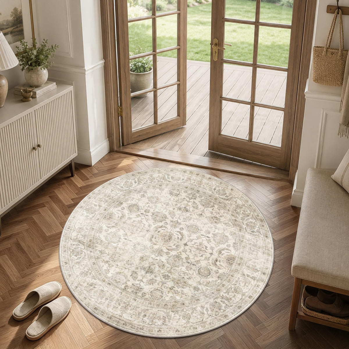 JOOJA 8x10 Dark Brown Vintage Soft Low Pile Non Slip Boho Washable Area Rug