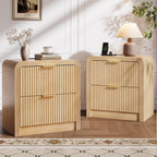 Decofy 23'' Wide Fluted Nightstand Set of 2 with Charging Station, Walnut