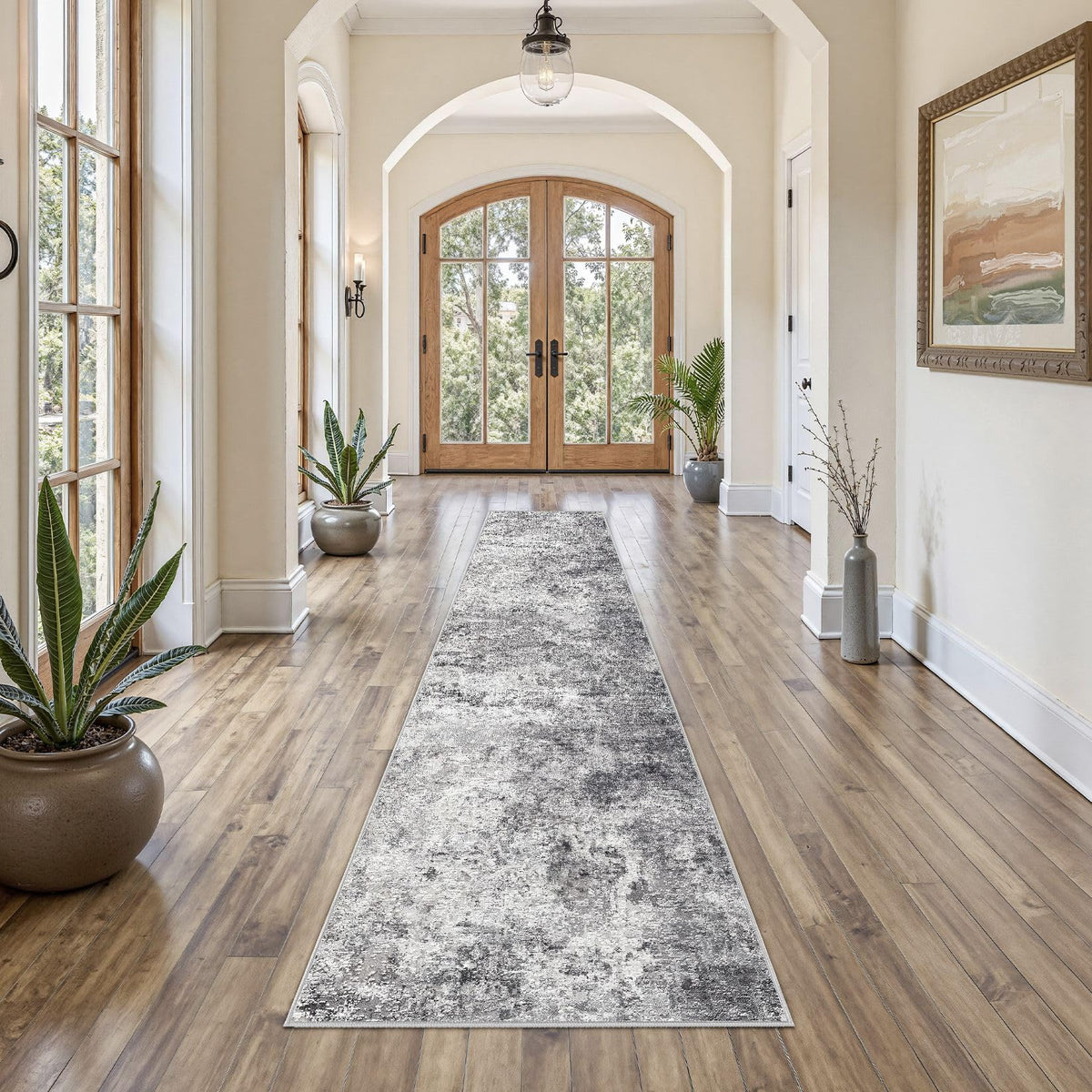 UERMEI 9x12 Area Rug Living Room Rugs - Washable Neutral Modern Abstract Soft Thin Large Rug Indoor Floor No Slip Rug Carpet for Bedroom Under Dining Table Home Office Decor - Brown Grey