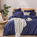 BESTOUCH Cotton Solid Duvet Cover Set Linen Feel Cornflower Blue Queen