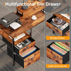 Furologee 66'' L Shaped Desk with Power Outlet and 2 Drawers, Rustic Brown