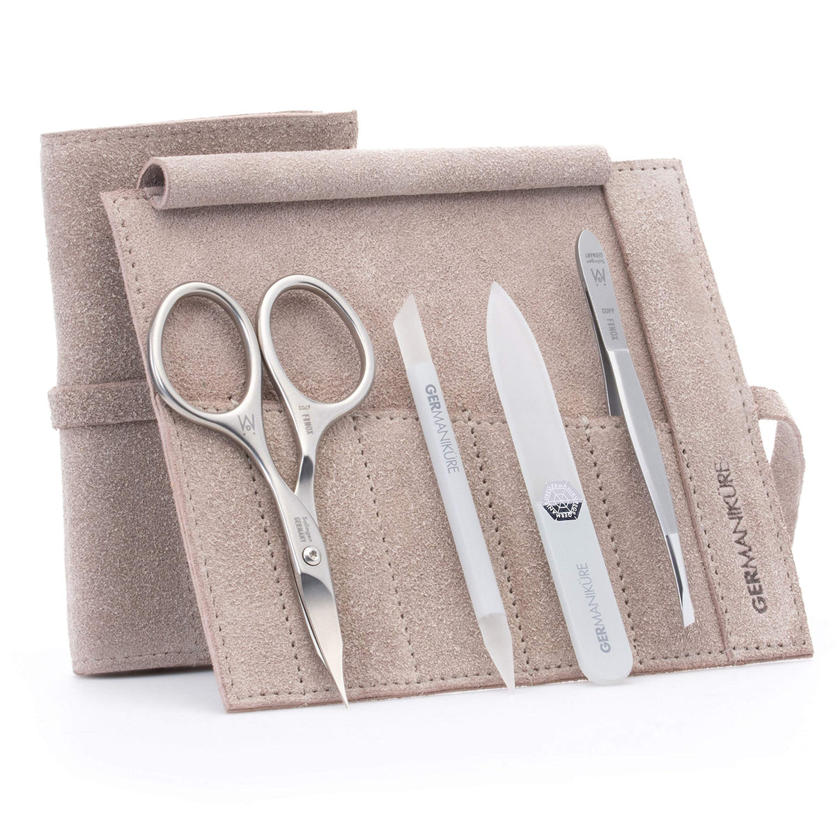 GERMANIKURE 7pc Manicure & Pedicure Set, FINOX Steel, Purple Leather Roll