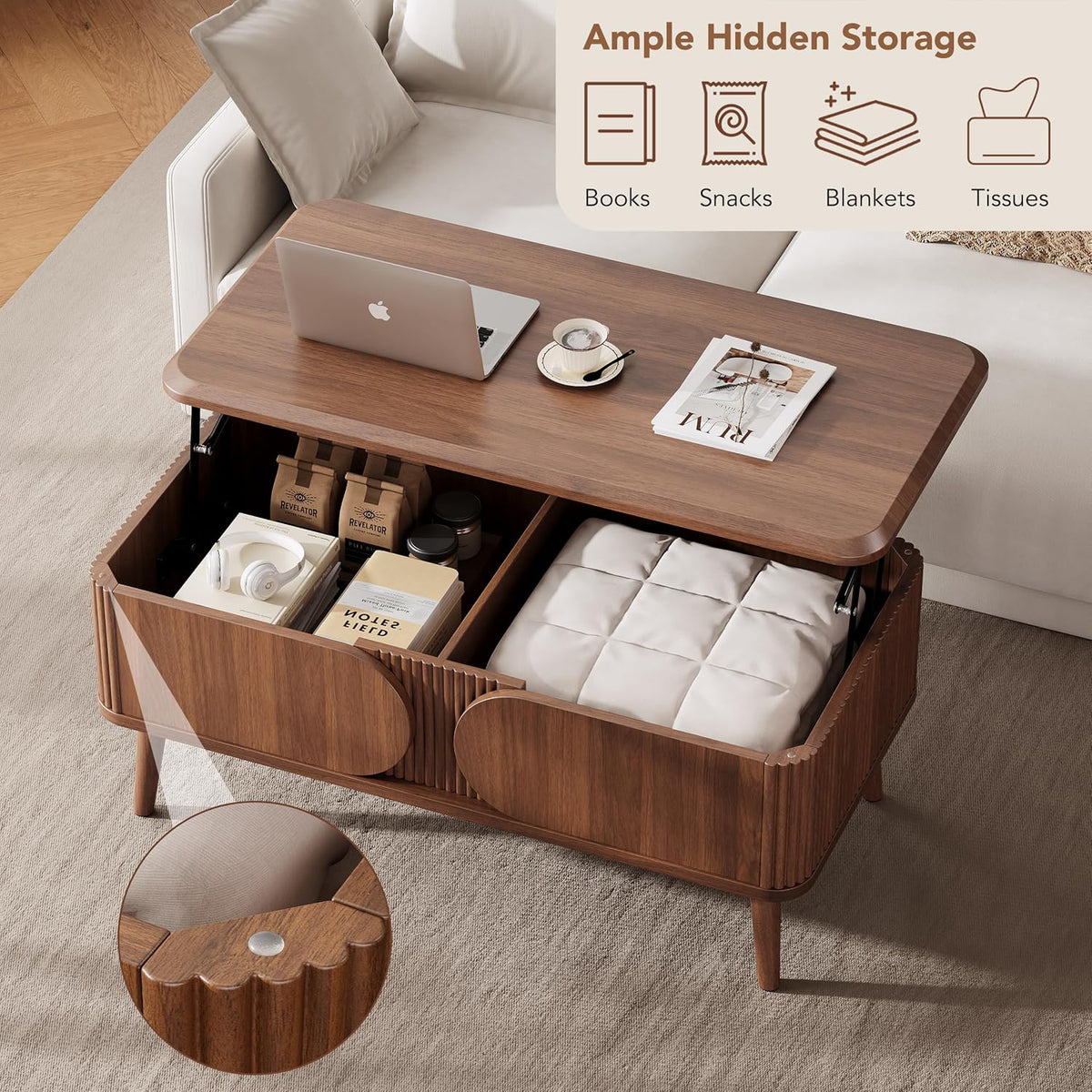 Decofy 39" Lift Top Coffee Table with Storage for Living Room, Walnut