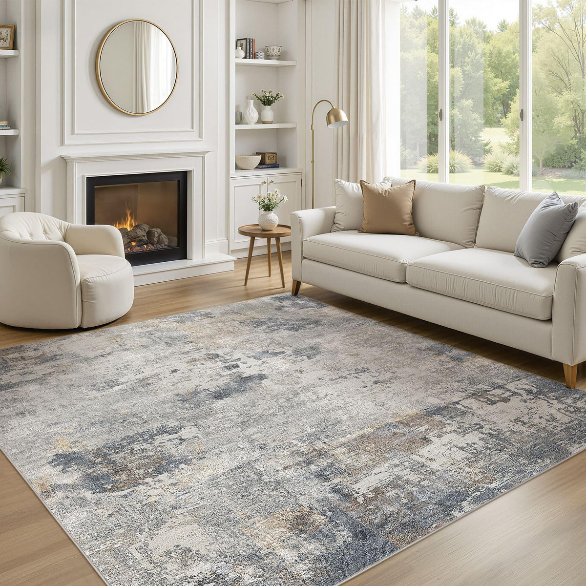 UERMEI 9x12 Area Rug Living Room Rugs - Washable Neutral Modern Abstract Soft Thin Large Rug Indoor Floor No Slip Rug Carpet for Bedroom Under Dining Table Home Office Decor - Brown Grey