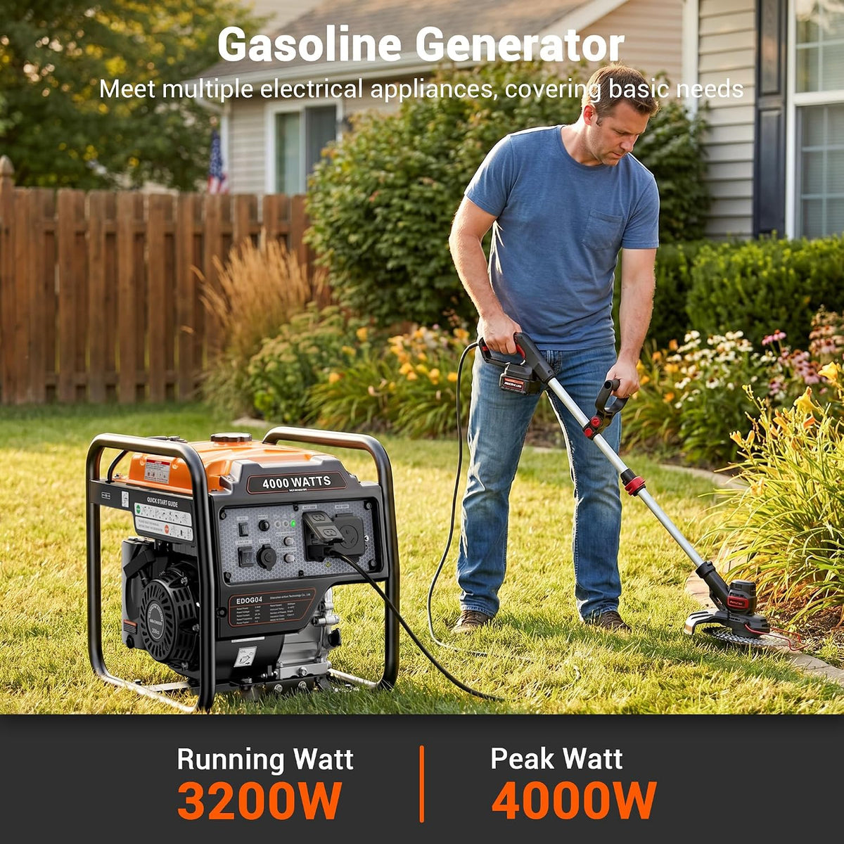 4400 Watts Open Frame Inverter Generator, Gas Powered Portable Generator for Home Backup, RV Ready 30A Outlet, ECO Mode, Quiet Operation, Low Oil Shutoff, Emergency Power, EPA Compliant