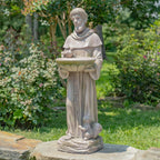 Zaer Ltd. Saint Francis Garden Statue with Birdbath, Antique Grey Magnesium, 30-36 Inch Height (30" Tall Sitting)