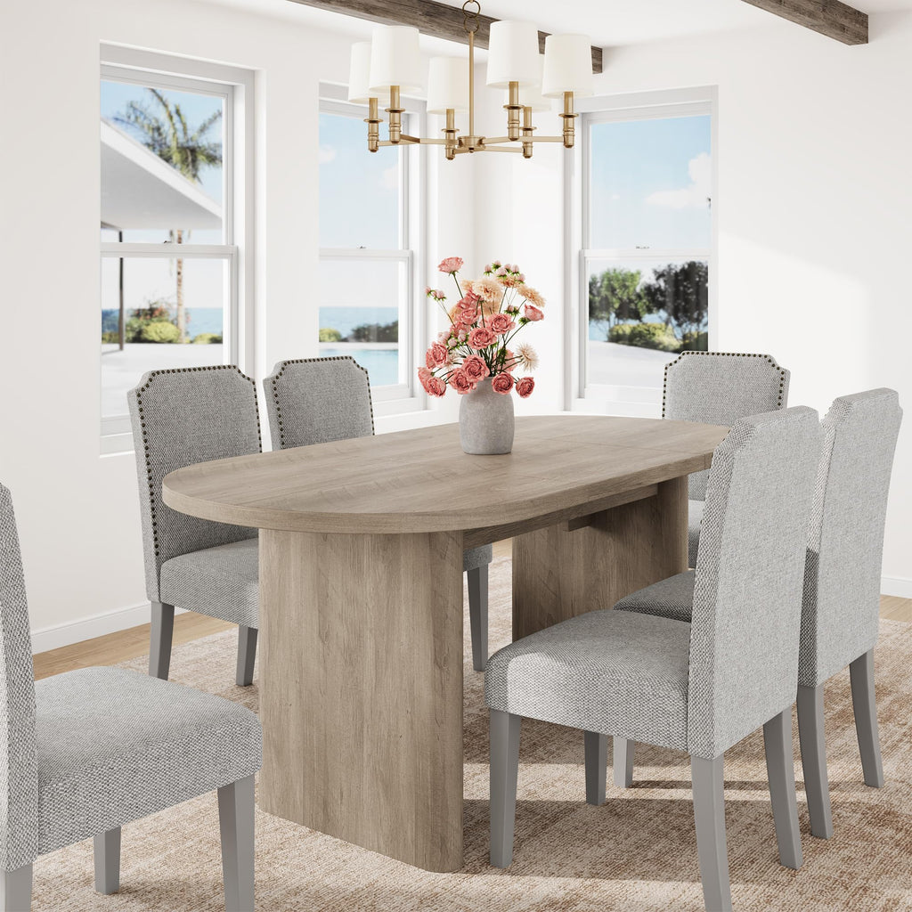GarveeHome 63" Long Oval Dining Table with Wooden Base for 4-6 People