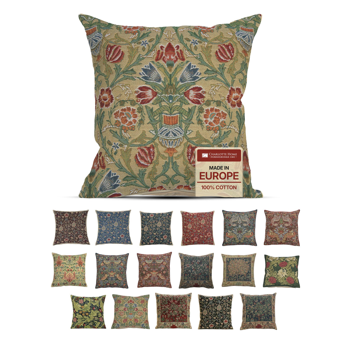 William Morris Chrysanthemum Multi Tapestry Throw Pillow Cover 16 x 16 in