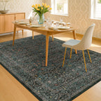 Floral Dark Green Washable Area Rugs 8x10, Vintage Living Room Rug