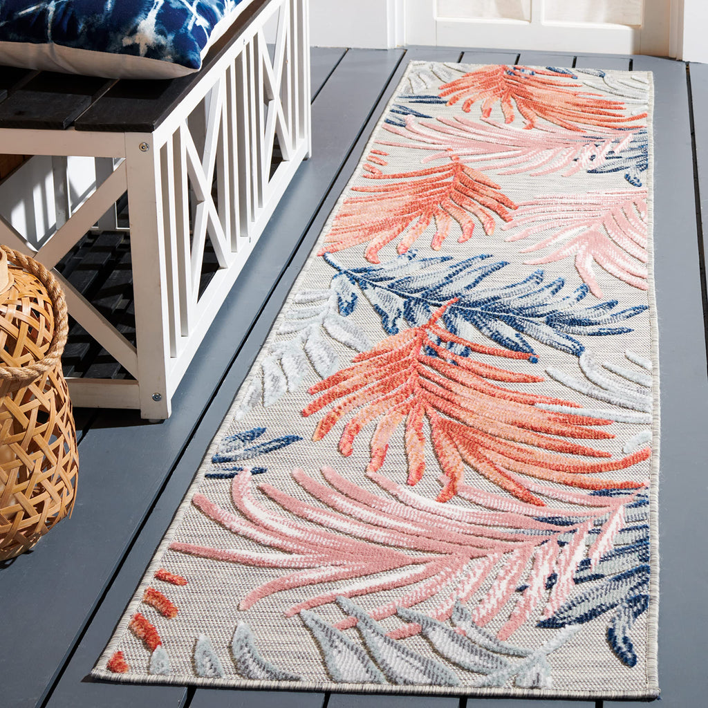 SAFAVIEH Washable Rug Outdoor Cabana Collection - 6'5" Round, Blue & Rust, Non-Shedding & Easy to Clean, Ideal for Patio, Backyard, Mudroom (CBN458M)