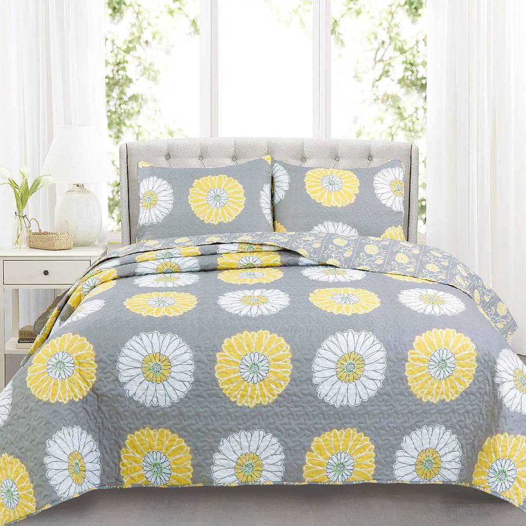 Cozy Line Home Fashions Light Pink Blue Flower Bloom Floral Garden Reversible Quilt Bedding Set, Coverlet Bedspread Lightweight for All Seasons (Carlotta, King - 6 Piece)