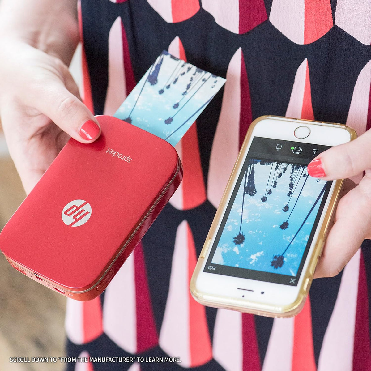 HP Sprocket Portable Photo Printer, print social media photos on 2x3 sticky-backed paper - red (Z3Z93A)