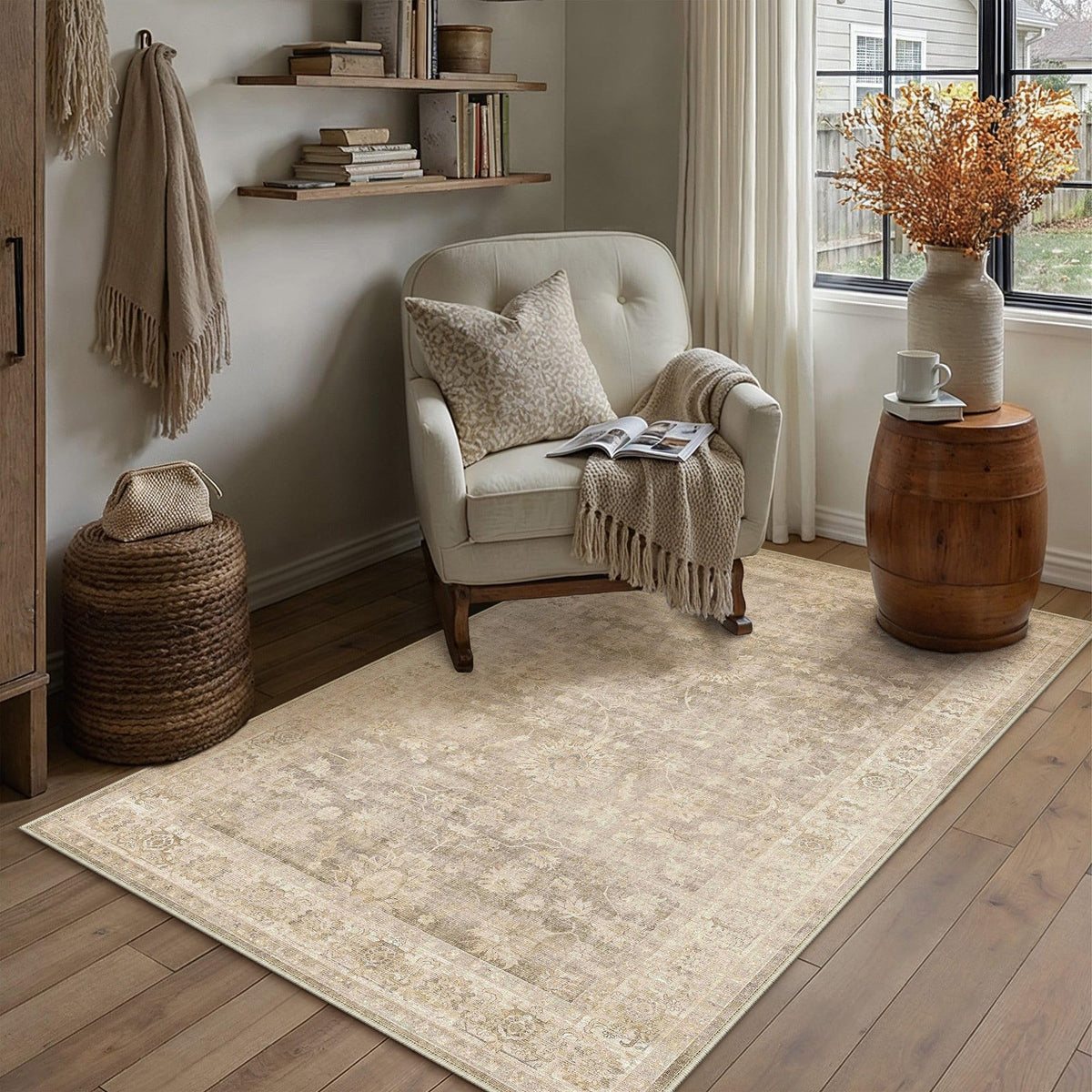 HUGEAR 8x10 Beige Neutral Area Rugs Washable Rug Carpet