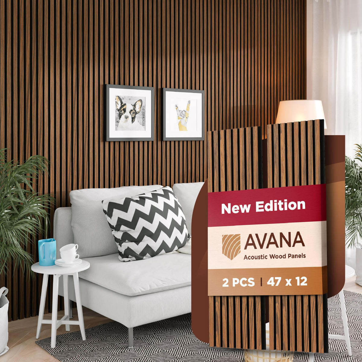 Avana Acoustic Wood Wall Panels – 93.2x11.25 Inch Panels – Fits 94x12 Layout – Rustic Walnut Acoustic Panels 4 PCs –Wall Panels For Interior Wall Decor For Homes, Offices – Durable Wood Panel For Wall