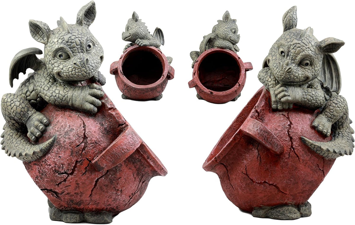 Ebros Gift Set of Two Playful Climbing Dragon Babies Planter Pot Mythical Fantasy Home Patio Garden Decor Resin Statue